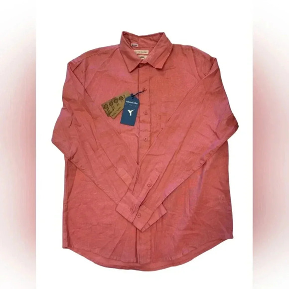 Natural Blue By Visitor NWT Button Up Pink 100% Linen Size Large - Picture 4 of 10
